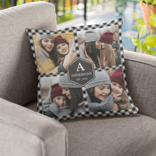 Coussin Black Buffalo Plaid Lumberjack Photo Collage