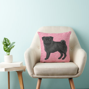 Coussin Black Carlin Chien Cartoon Mops Pink Love Motif de