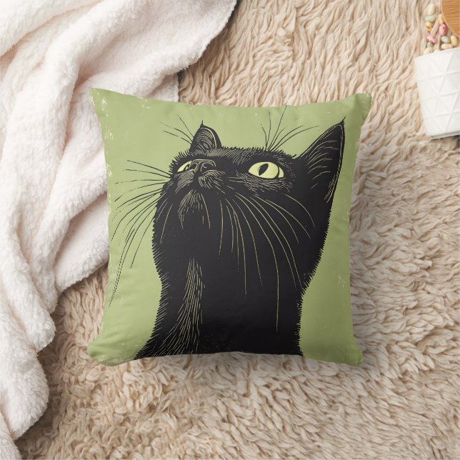 Coussin Black Cat Vintage Lino Imprimer Poussin 16" (Couverture)