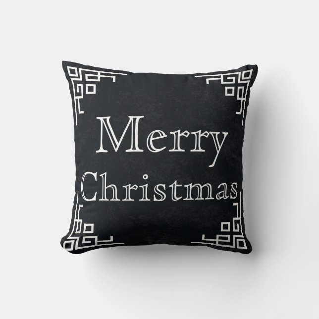 Coussin Black Chalkboard White Swirl Joyeux Noël (Recto)