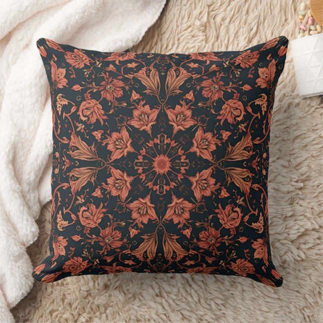 Coussin Black & Deep Orange Floral Damask (Couverture)