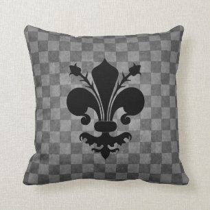 Coussin Black Fleur De Lis sur le motif gris de damier