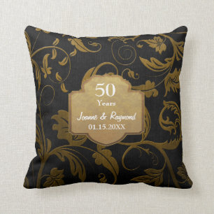 Coussin Black & Gold Damask 50e anniversaire de Mariage 2c