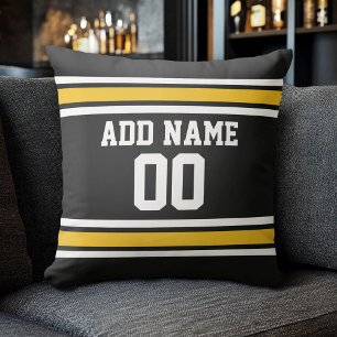 Coussin Black Gold Football Jersey Nom personnalisé Numéro