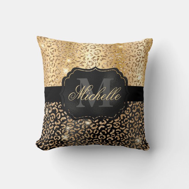 Coussin Black & Gold Parties scintillant Glam Leopard Spot (Recto)