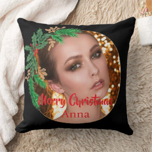 Coussin Black Gold Photo Noël Wreath Elegant