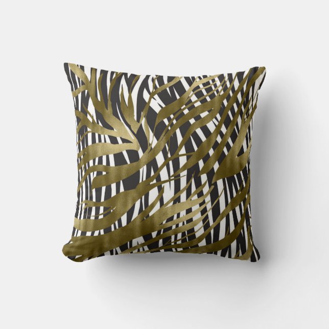 Coussin Black & Gold Zebra Print Safari Chic Glamor (Recto)