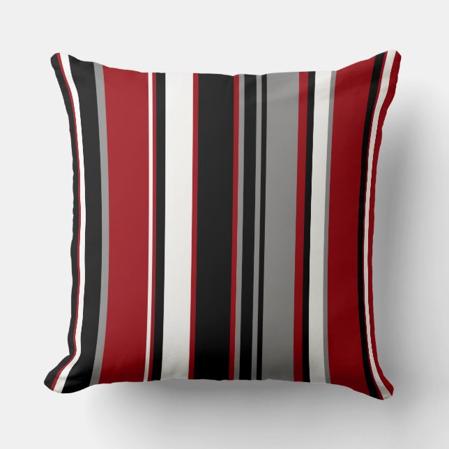 Coussin Black, Gray Red and White Stripes (Recto)