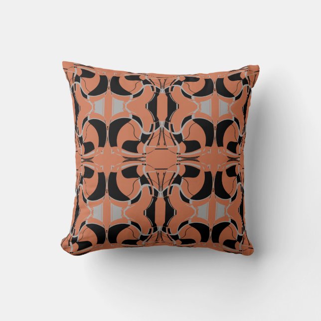 Coussin Black Grey sur Burange Orange Grand Carreaux Motif (Recto)