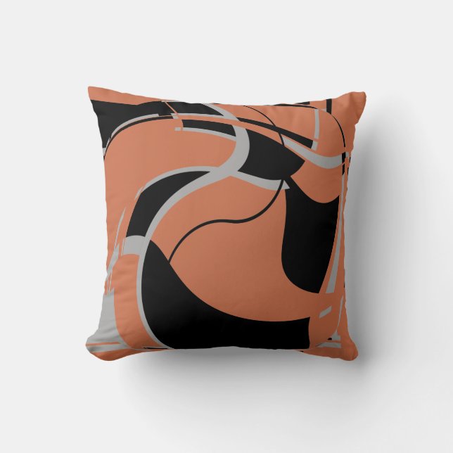 Coussin Black Grey sur Burnt Orange Swirling Abstrait Moti (Recto)
