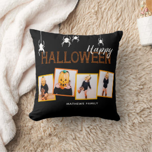 Coussin Black Happy Halloween Photo Collage Araignées