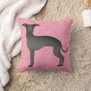 Coussin Black Italien Greyhound Cute Dog Sur Coeur Rose