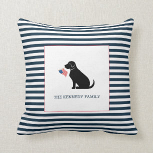 Coussin Black Lab American Flag Nom de famille personnalis