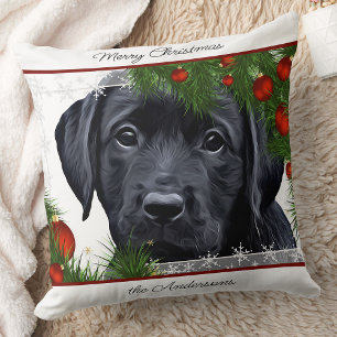Coussin Black Lab Christmas - Chiot Labrador personnalisé