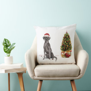 Coussin Black Lab Funny Chien de Noël et arbre