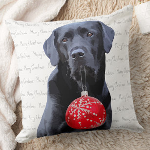 Coussin Black Lab Joyeux Noël - adorable chien du Labrador