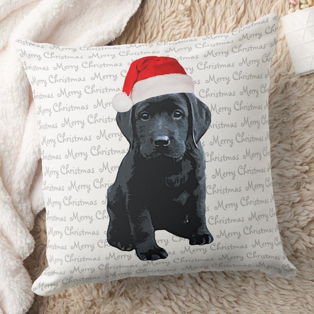Coussin Black Lab Père Noël Chien Joyeux Noël - Chien du L (Créateur téléchargé)