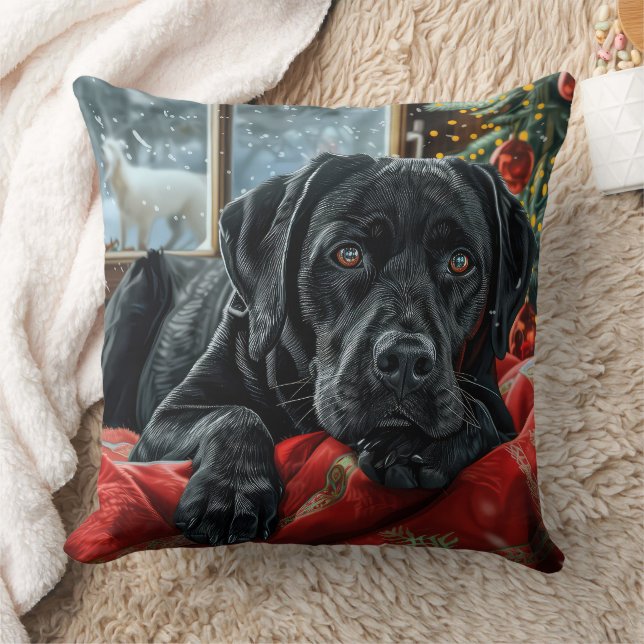 Coussin Black Labrador Chien Festive de Noël (Couverture)
