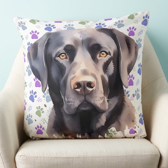 Coussin Black Labrador Retriever Chien Empreintes de patte (Créateur téléchargé)