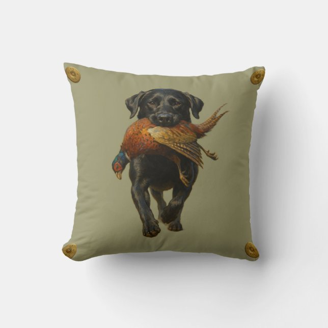 Coussin Black Labrador Retriever & Pheasant throw cushion (Recto)