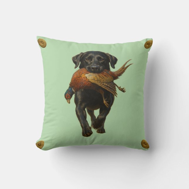 Coussin Black Labrador Retriever & Pheasant throw cushion (Recto)