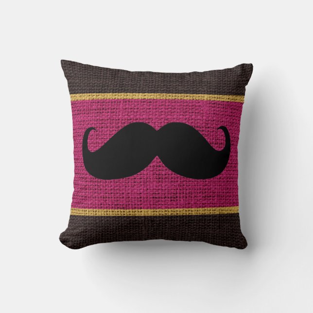 Coussin Black Mustache Pansy Purple Burlap Jute Arrière -  (Recto)