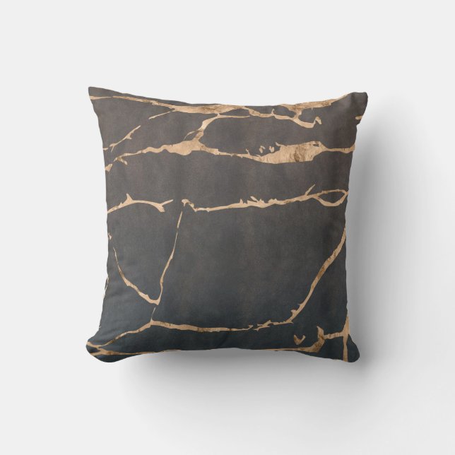 Coussin Black Onyx Moderne Marbre Or Foil Gemstone (Recto)