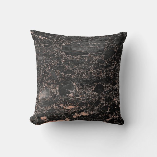 Coussin Black Peach Rose or Abstrait en marbre glam (Recto)