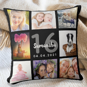 Coussin Black personnalisé photo collage Sweet 16