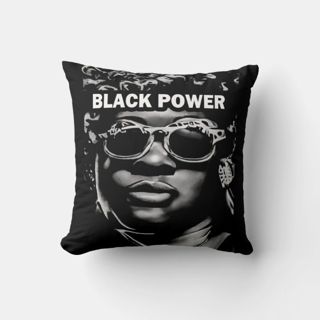 Coussin Black Power Afro Beauté Portrait femme (AI+Human) (Recto)