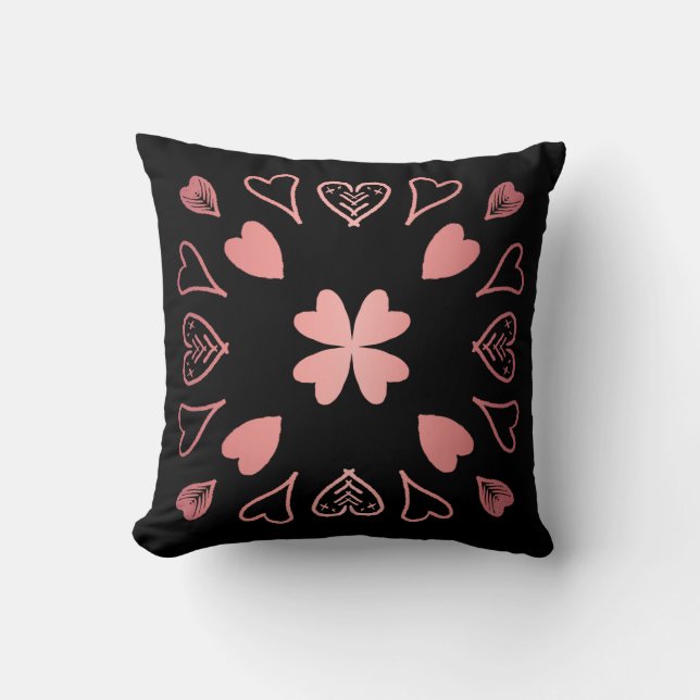 Coussin Black Rose Gold Boho Heart (Recto)