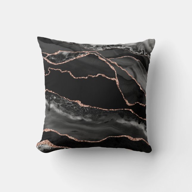 Coussin Black Rose Gold Parties scintillant Luxe Agate Geo (Recto)