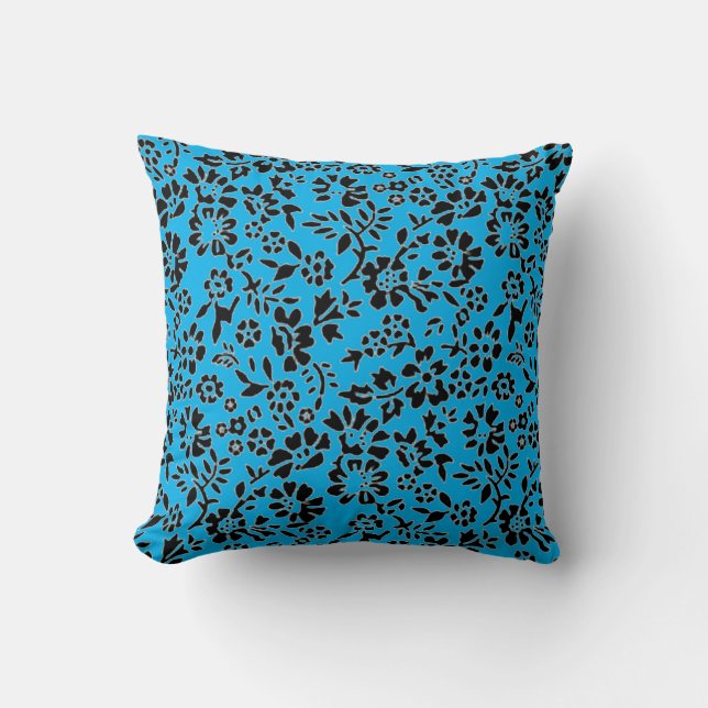 Coussin Black & Sky Blue Flowers (Recto)