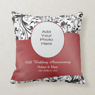 Coussin Black Swirl & Red 40th Mariage Anniversary Photo