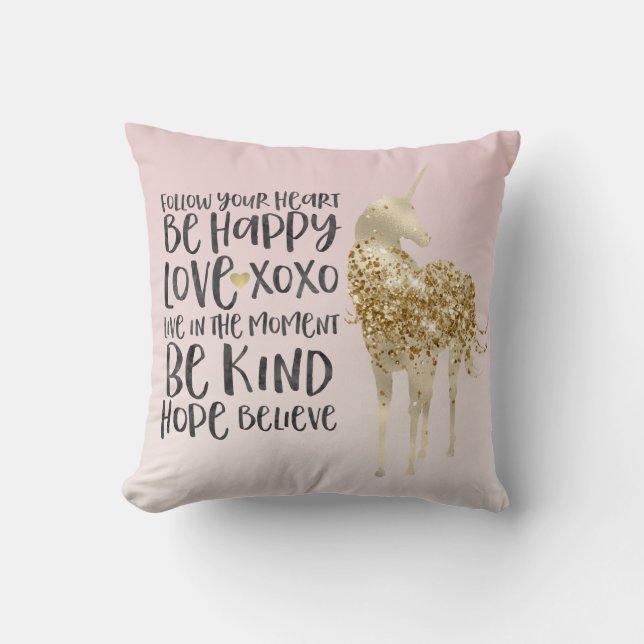 Coussin Black Watercolor Inspirational Gold Unicorn (Recto)