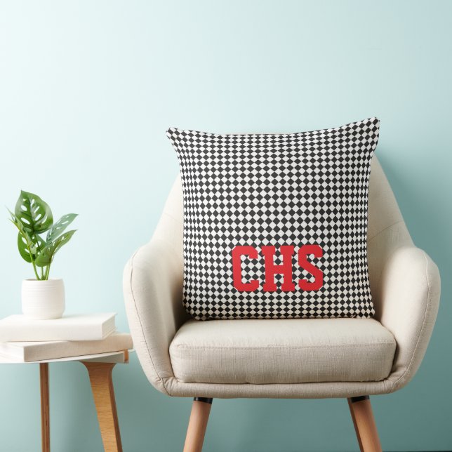 Coussin Black White Chech School INITIALES Red Student Fun (Chaise)