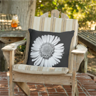 Coussin Black White Daisy Floral Art Photographie botaniqu