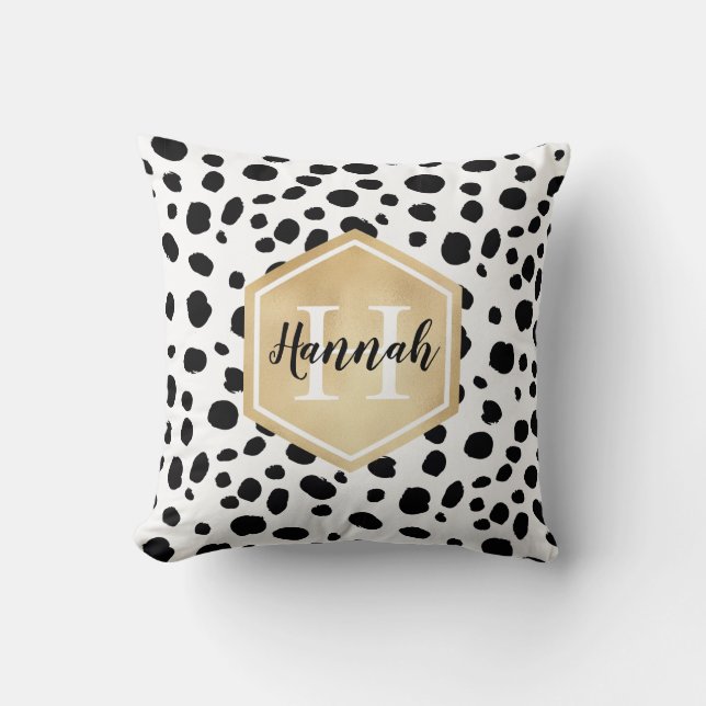 Coussin Black White Spots Motif Gold Monogramme (Recto)
