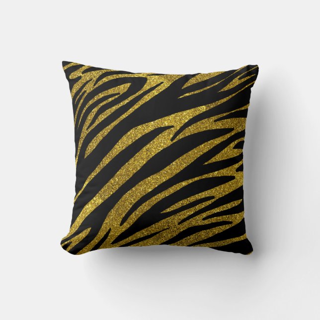 Coussin Black Zebra Stripes & Faux Gold Parties scintillan (Recto)