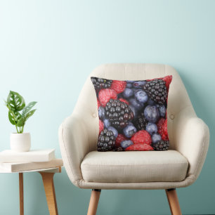 Coussin Blackberry, Framboises, bleuets, fruits