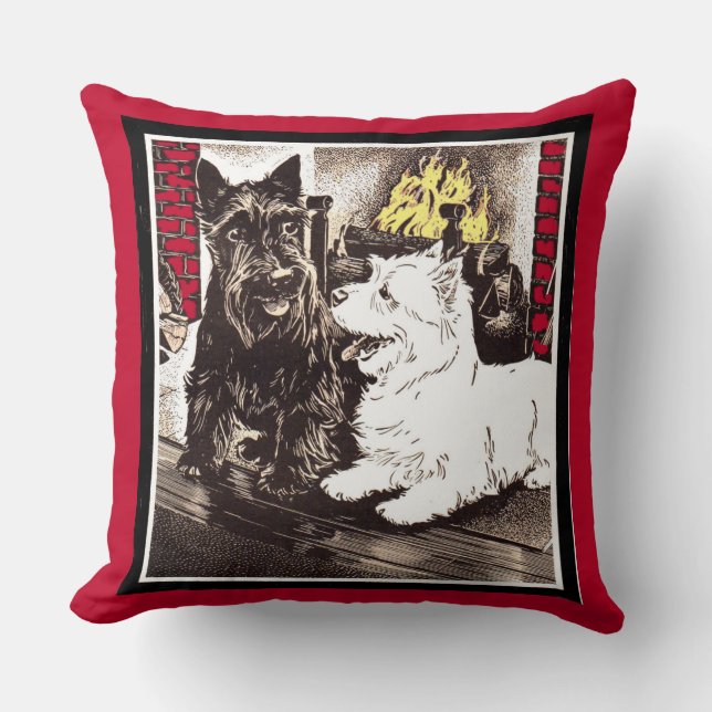 Coussin Blackie et Whitie au coin du feu (Recto)