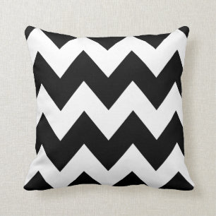Coussin Blanc audacieux de noir de motif de zigzag de