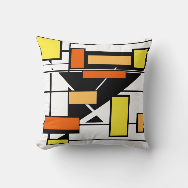 Coussin Blanc avec forme géométrique orange jaune noir (Recto)