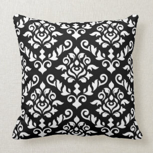 Coussin Blanc baroque de motif de damassé sur le noir
