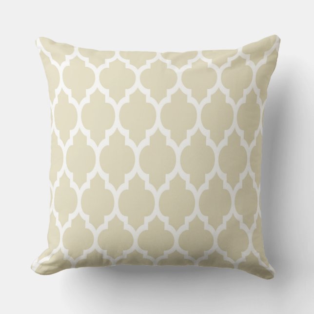 Coussin Blanc Beige Motif Quatrefoil Marocain #4 (Recto)