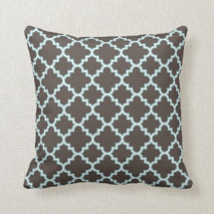 Coussin Blanc bleu Brown de Quatrefoil de trèfle marocain