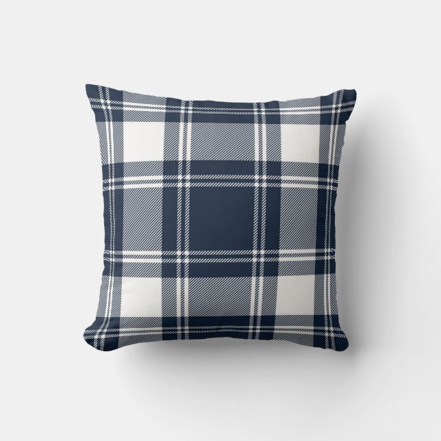 Coussin Blanc bleu écossais à la mode de plaid de tartan (Recto)