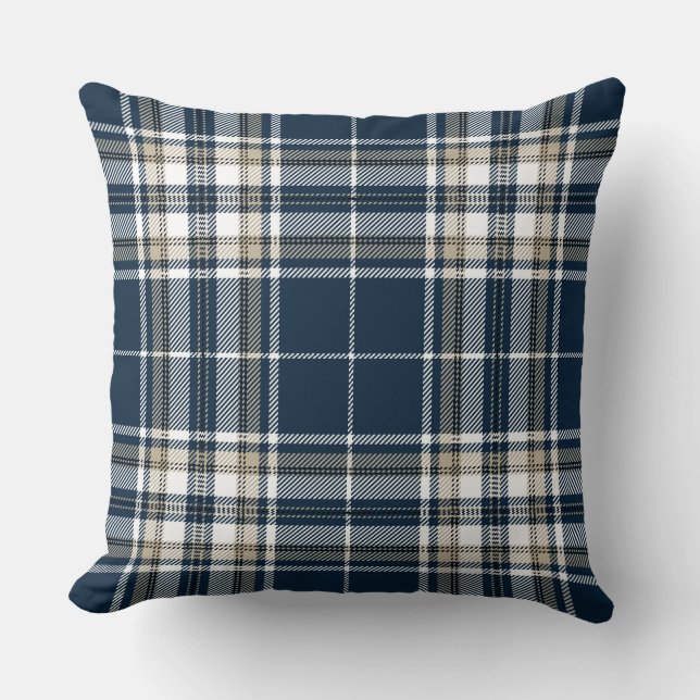 Coussin Blanc bleu écossais à la mode de plaid de tartan (Recto)