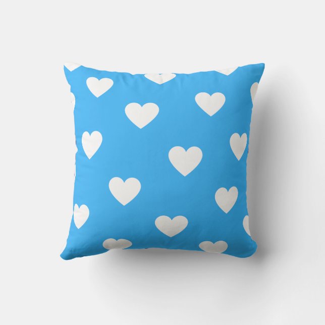 Coussin Blanc Bleu Mignon Cosy Moderne Romantique Chic Cœu (Verso)