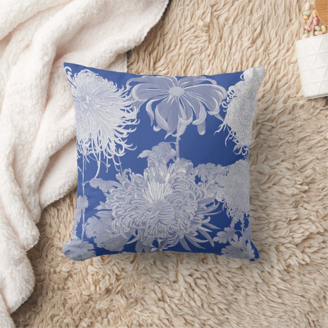 Coussin Blanc bleu Vintage Chinoiserie Floral (Couverture)